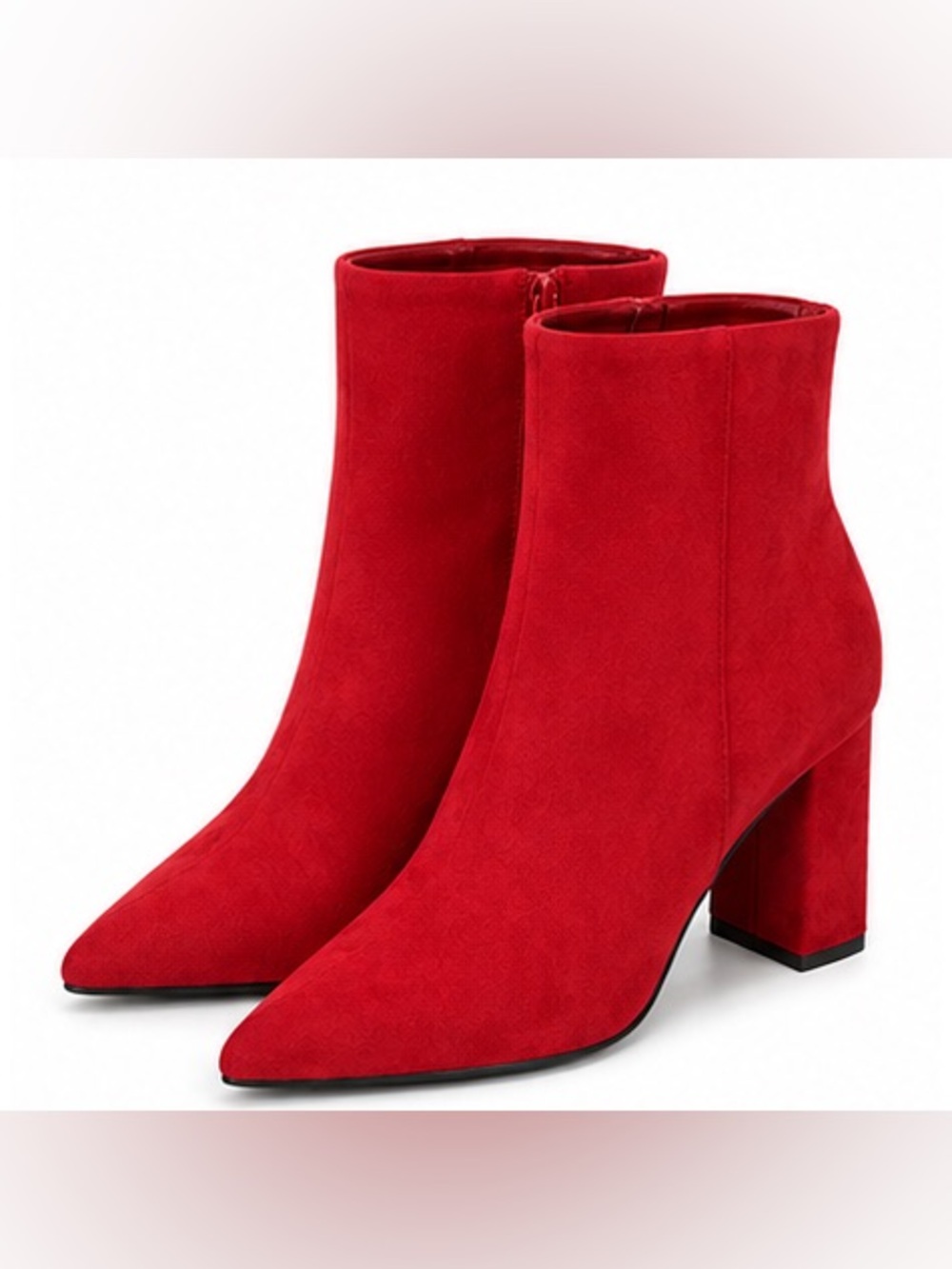 Wild Pair Red Pointed Toe Faux Suede Ankle Boots